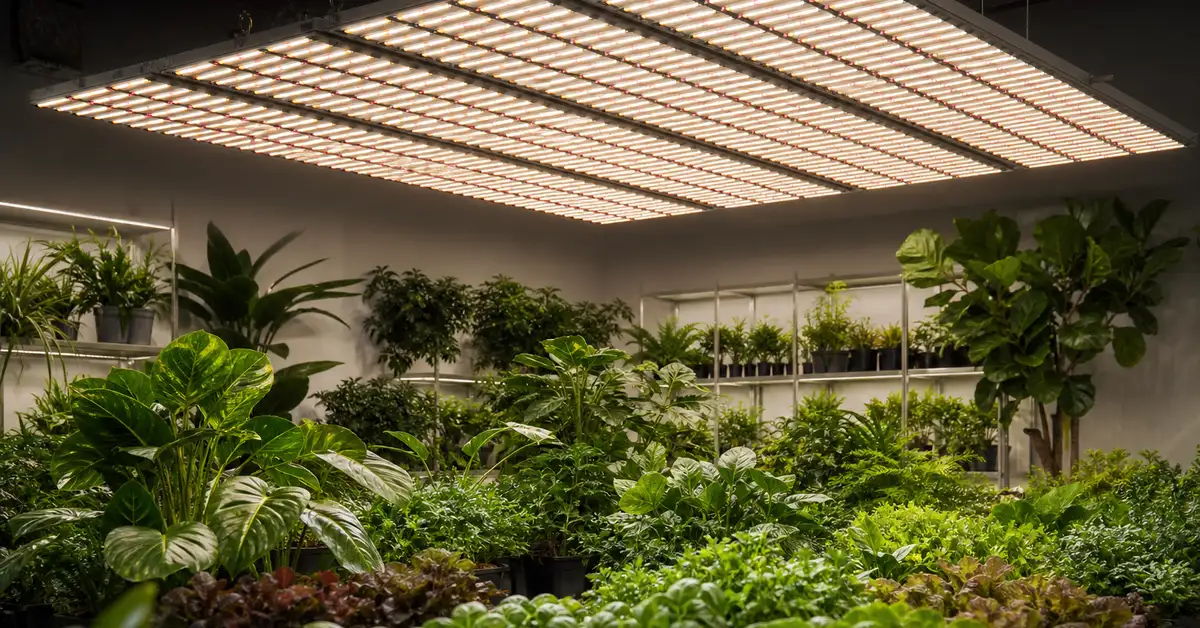 High-power professional LED quantum board illuminating wide indoor growing area