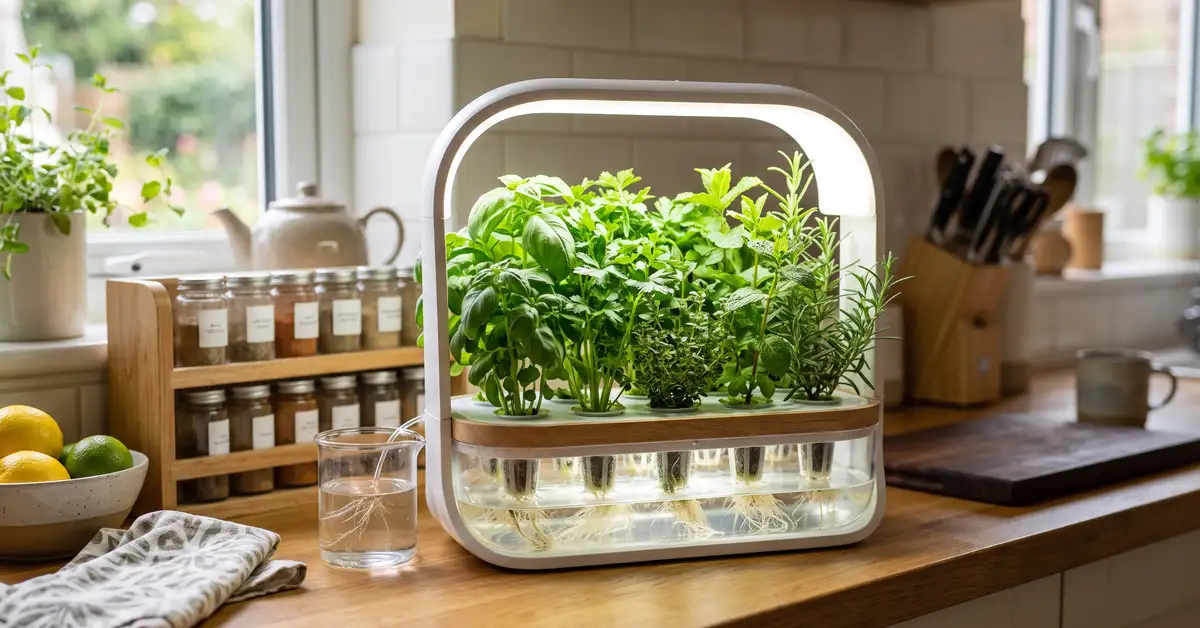 Countertop hydroponic smart garden growing fresh herbs